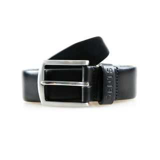 Men's heritage full-grain leather belt with satin nickel buckle in black