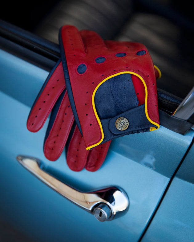 men's red leather driving gloves