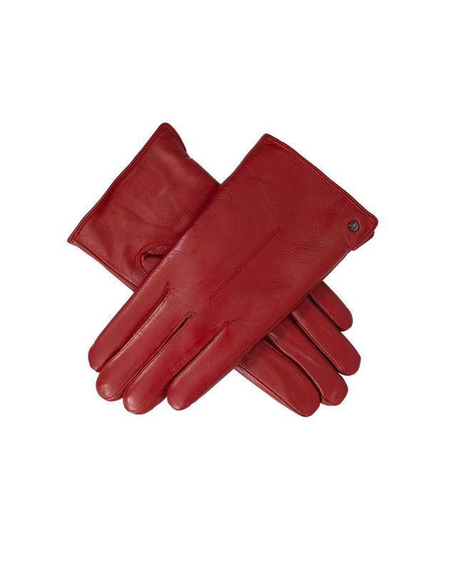 women's faux fur red leather gloves