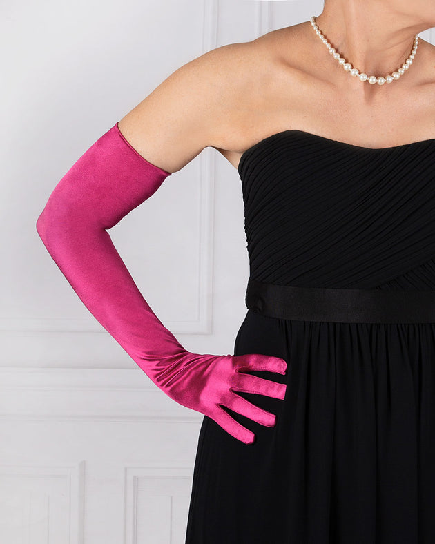 women's fuchsia long silk gloves