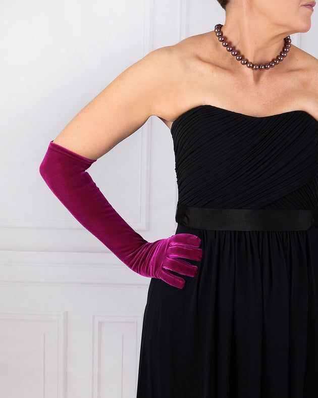 women's pink velvet long gloves