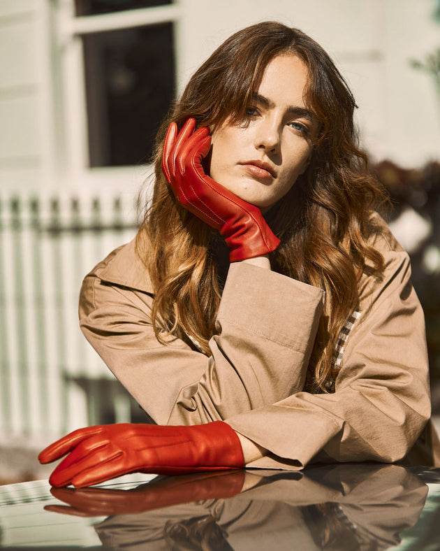 women's red cashmere lined leather gloves