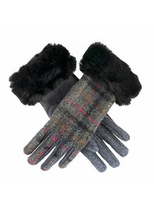 Women's Abraham Moon Tweed Gloves met Faux Fur Cuffs